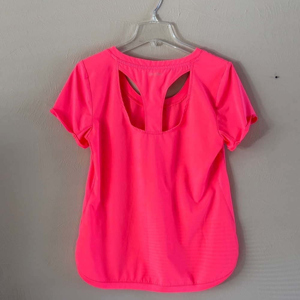 Calvin Klein Performance Vibrant Pink Short Sleeve Tee Racer Back Type Opening - Picture 5 of 12